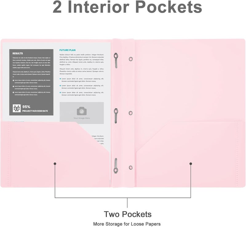 XRUNMIX Two-Pocket-Folders with 3 Prongs, Letter Size Plastic Folders with Pockets and Prongs, Poly Plastic Folders for Office & School. 6 Pastel Colors (Pink - 6 Packs) - Image 4